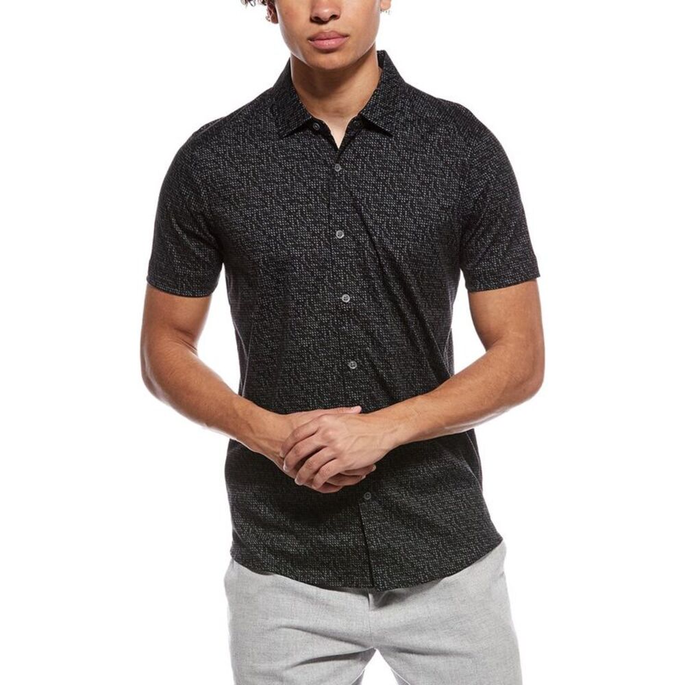 Raffi Mens  Brushed Dot Button Shirt, Black